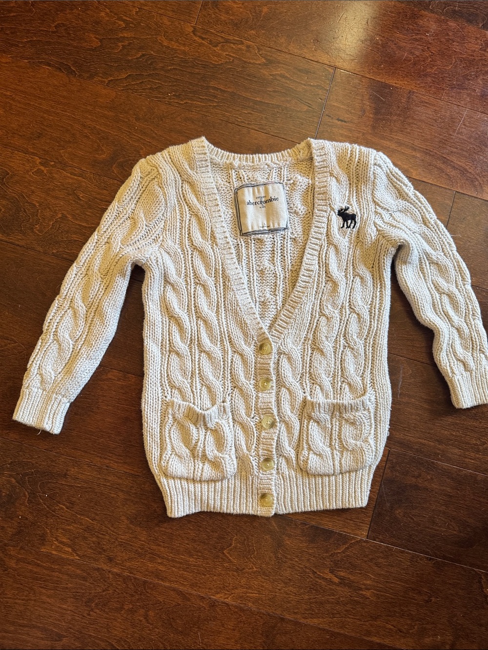 Abercrombie & Fitch Kids Cream Cable Knit Cardigan with Black Moose Logo